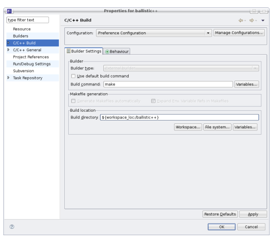 
 Screenshot: C++ Project Build Settings
 