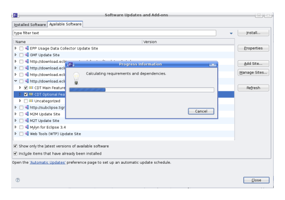 
 Screenshot: Select and Install CDT Components
 