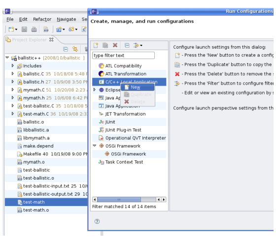
 Screenshot: C++ Project New Run Configuration
 